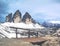 Magnificent view from terrace to symbol of Dolomite Alps - Tre Cime