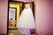 Magnificent wedding dress on hanger