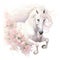 a magnificent white horse gallops through a meadow of flowers. cute watercolor clipart. Template. Close-up. Clip art