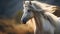 Magnificent white stallion horse roaming wild and free on the prairie plains - generative AI