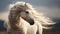Magnificent white stallion horse roaming wild and free on the prairie plains - generative AI