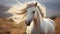 Magnificent white stallion horse roaming wild and free on the prairie plains - generative AI