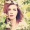 Magnificent Woman with Spring Blossom Background