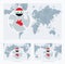 Magnified Iraq over Map of the World, 3 versions of the World Map with flag and map of Iraq