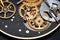 magnified view of moon phase watch gears