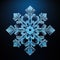 A magnified view of a snowflake showcases its intricate symmetry