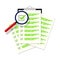 Magnifier assessment checklist icon. Vector flat style symbol.