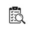 Magnifier assessment checklist icon. Vector flat style symbol