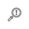 Magnifier with exclamation mark outline icon
