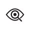 Magnifier with eye outline icon. Find icon, investigate concept symbol. Eye with magnifying glass. Appearance, aspect, look,