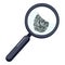 Magnifier and fingerprint icon, cartoon style