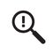 Magnifier glass with exclamation mark as risk attention notice vector icon pictogram or caution alert research concept