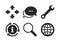 Magnifier glass and globe signs. Fullscreen. Vector