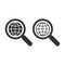 Magnifier glass and globe symbol icon. Web search concept icon set. Magnifying glass and planet symbols.