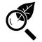 Magnifier glass with leaf - biology icon, vector illustration, black sign on isolated background