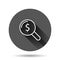Magnifier glass with money icon in flat style. Dollar search vector illustration on black round background with long shadow effect