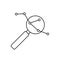 Magnifier icon, enlarged molecule. Sign for application, site, phone.