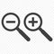 Magnifier icon. Symbol increase and decrease. Vector on transparent background.