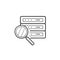 Magnifier over database server hand drawn outline doodle icon.