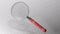 Magnifier over a white background with red grid - 3D rendering illustration