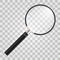 Magnifier. Realistic vector illustration of a transparent background. Search and inspection symbol. Optical zooming tool.