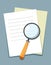 Magnifier search icon-gear sign with documents,magnifier sign-research illustration-zoom. Vector