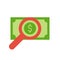 magnify glass and banknote, analysis or checking economic concept, bank and financial related icon