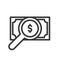 magnify glass and banknote, analysis or checking economic concept, bank and financial related icon, editable stroke outline