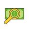 magnify glass and banknote, analysis or checking economic concept, bank and financial related icon, filled outline editable stroke