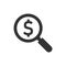 Magnify glass with dollar sign icon in flat style. Loupe, money