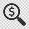 Magnify glass with dollar sign icon in flat style. Loupe, money