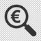 Magnify glass with euro sign icon in flat style. Loupe, money vector illustration on isolated background. Search bill business co