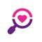 Magnify Glass and Heart Shape Love Symbol, Search Love Icon, Vector Logo Design