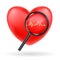 Magnify glass scanning red heart beat vector