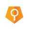 Magnify or Magnifying Glass with Orange Color Pentagon Icon, Search Symbol, Logo Design