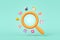 magnifying glass app search engine study kid cute imagine creative clock globe light bulb pencil and calculator pastel connected.