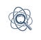 Magnifying glass and atom vector simple linear icon, science physics line art symbol.