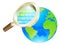 Magnifying glass binary data world globe concept