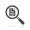 magnifying glass with black page icon on a white