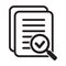 Magnifying glass check document icon. Papers with business report and magnifying glass. Process and examination concept icon.