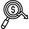 Magnifying glass with decrease arrow icon, Bankruptcy related vector