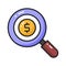 Magnifying glass with dollar, search for financial resources, business search, financial search vector design