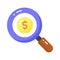Magnifying glass with dollar, search for financial resources, business search, financial search vector design