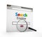 Magnifying glass on fictitious search engine website. 3D illustration