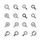 Magnifying glass flat glyph icons. Search, zoom in and out icon. Signs for user interface. Solid silhouette pixel