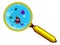 Magnifying glass and funny germs