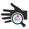 Magnifying glass and hand microbes vector icon