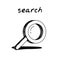 Magnifying glass handdrawn icon. Cute cartoon vector illustration of a magnifier tool. Outlined sketch of a concept of