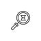 Magnifying glass and hourglass outline icon
