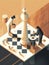 A magnifying glass hovering above a chess board with two figures engaged in a heated game of strategy.. AI generation